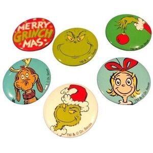 Dr. Suess Grinch mini buttons‎ set gift stocking stuffers holiday Christmas